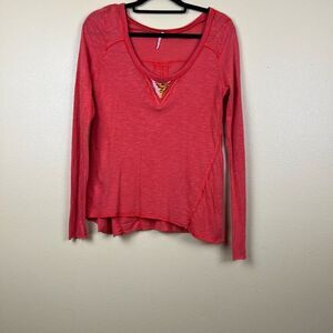 Free People Top Tee Long Sleeves Red Size S